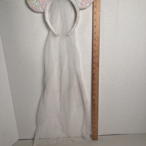 Disney Parks Minnie Mouse Bride Bridal Ears Veil Bow Sequin Headband Wedding - Picture 4 of 13
